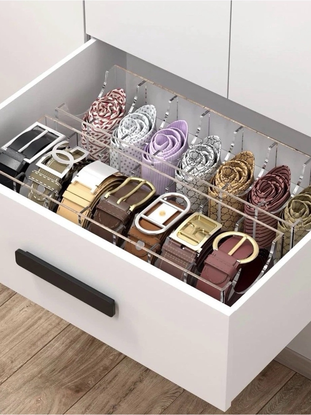 Clear Acrylic Belt/Scarf/Tie Drawer Organizer Space Saver Wall Mount or Drawer